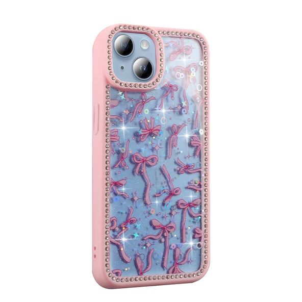 iPhone 15 Kılıf Taşlı ve Simli Tasarım Azra Kapak - 4