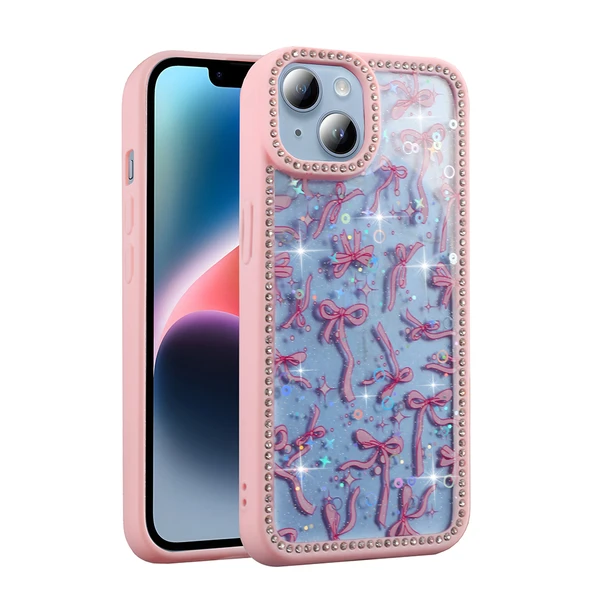 iPhone 15 Kılıf Taşlı ve Simli Tasarım Azra Kapak - 11