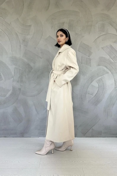 Bej Kuşaklı Midi Kaban - Resim 2