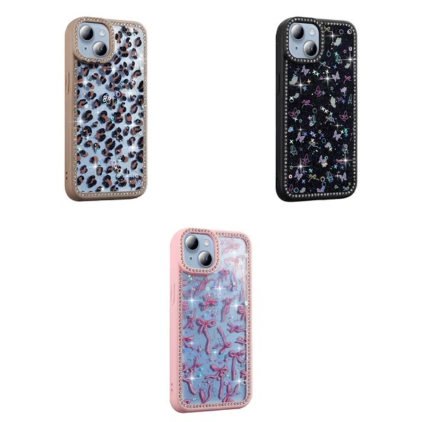 iPhone 15 Kılıf Taşlı ve Simli Tasarım Azra Kapak - 8