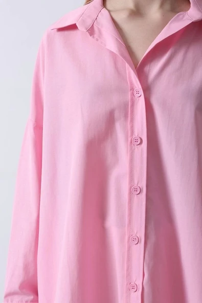 Geniş Manşet Detaylı Gömlek - Şeker Pembe - 3