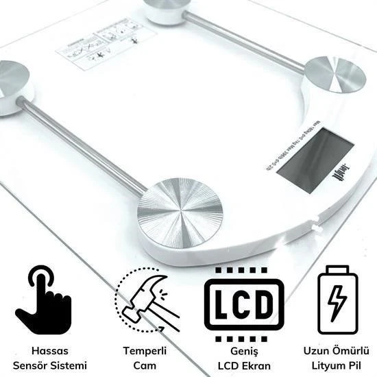 BUFFER® Dijital Kare Cam Baskül Darbelere Karşı Dayanıklı Terazi Yüksek Hassasiyetli Tartı Tf 1052 - 3