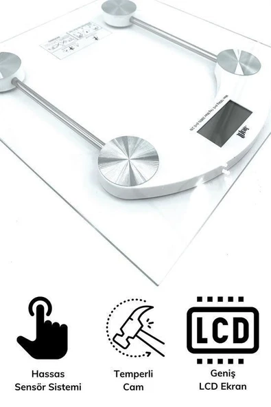 BUFFER® Dijital Kare Cam Baskül Darbelere Karşı Dayanıklı Terazi Yüksek Hassasiyetli Tartı Tf 1052 - 6