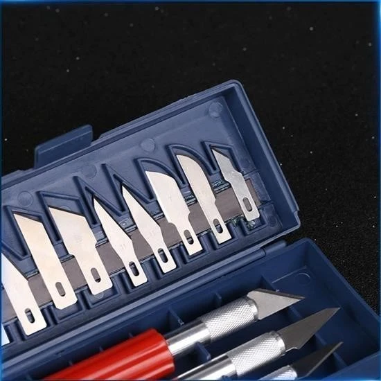 BUFFER® Zanaat 16 Parça Hobi Gravür Ahşap Heykel Çömlek Oyma Şekil Verme 13 Maket Bıçak Neşter Seti - 7