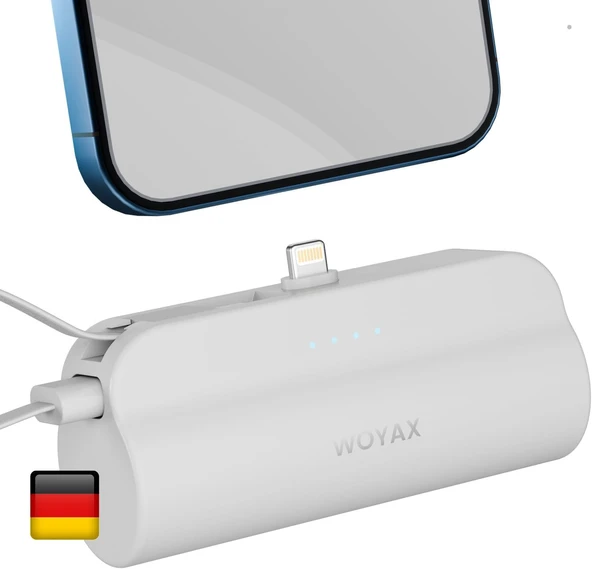 Woyax iPhone Lightning Soketli Mini Powerbank 5000mAh Type-C Dahili Kablolu Taşınabilir Şarj Cihazı Beyaz ürün görseli