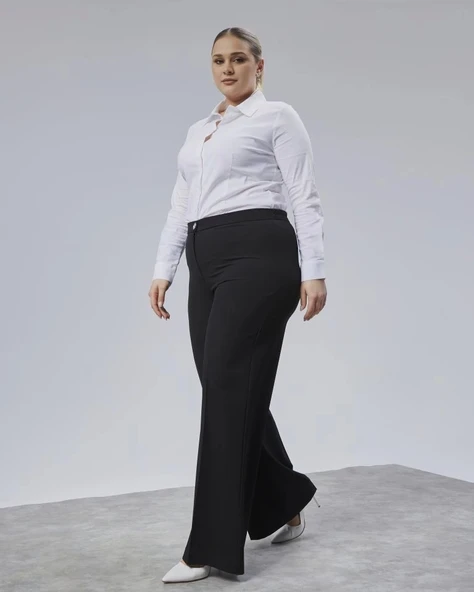 Poly Viscose Full Lycra Beli̇ Lasti̇kli̇ Battal Pantolon