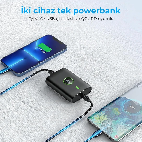 Woyax by Deji Powerbank 10000 mAh 22.5W Hızlı Taşınabilir Şarj Cihazı - Siyah - Resim 4