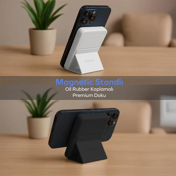 Woyax By Deji Magsafe Powerbank 10000mah Standlı Hızlı Taşınabilir Batarya iPhone 12 13 14 15 16 Android - SİYAH - Resim 2