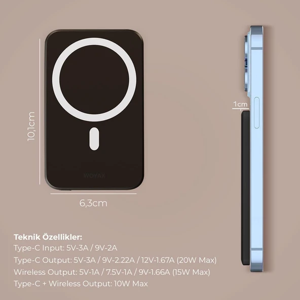 Woyax By Deji Magsafe Powerbank 10000mah Standlı Hızlı Taşınabilir Batarya iPhone 12 13 14 15 16 Android - SİYAH - Resim 3