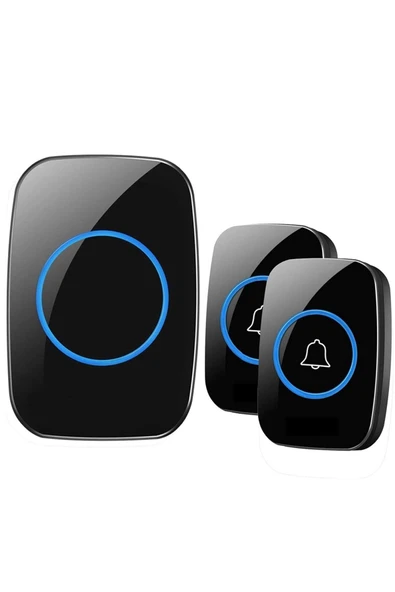 2 Buton 1 Alıcı Kablosuz Kapı Zili Ledli Modern 300metre Menzil 60 Çeşit Zil 5 Seviye Ses