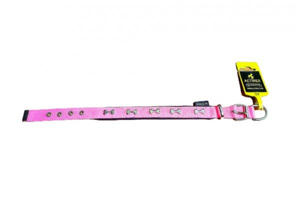 Actirex Neon Yumuşak Doku Kemik Desenli Köpek Boyun Tasma Pink Small 2.5x52cm - 2