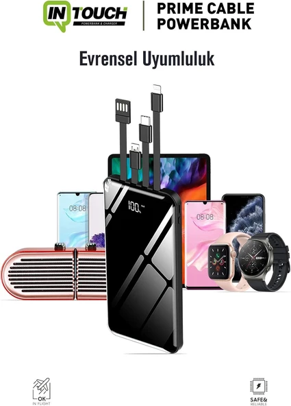 Intouch 10.000 mAh Prime Dijital Göstergeli Dahili Çoklu Kablolu Powerbank - Resim 2