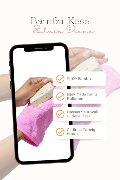 Salvia Dione Bambu Kese Banyo Lifi Doğal Peeling, Derin Temizlik, Spa Masaj Etkili Vücut ve Yüz Scrub Kesesi Cilt Bakım Lifi - 8