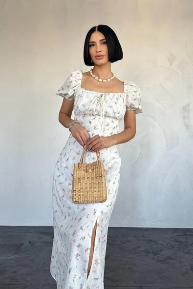 Lila Çiçekli Yazlık Elbise - 2