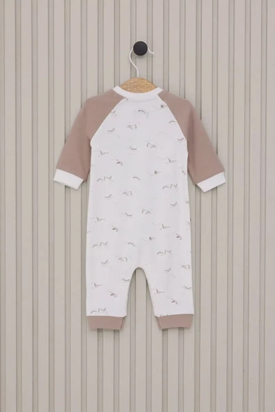 Erkek Bebek Uzun Kol Patiksiz Tulum  Krem - 3