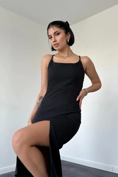 Siyah Sırt Dekolteli Elbise - 2