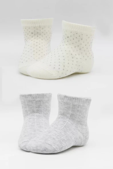 Organik 2li Puan Derby Penye Soket Çorap  Gri Ekru - 5