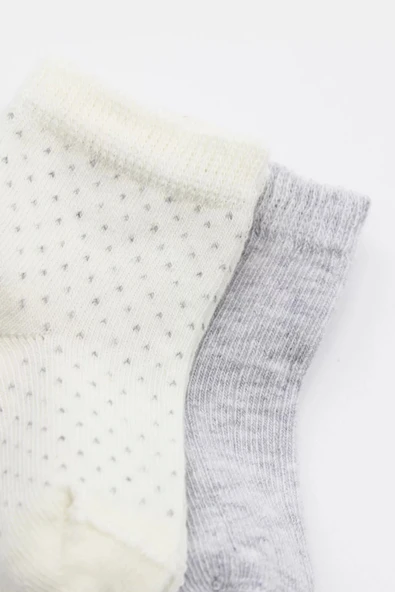 Organik 2li Puan Derby Penye Soket Çorap  Gri Ekru - 6