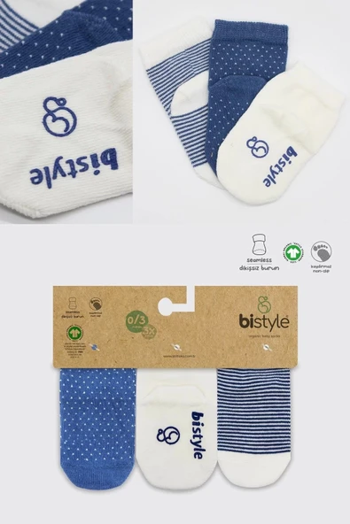 Puanlı Kaymaz Penye Soket Çorap 3'lü Bs10108 İndigo - 6