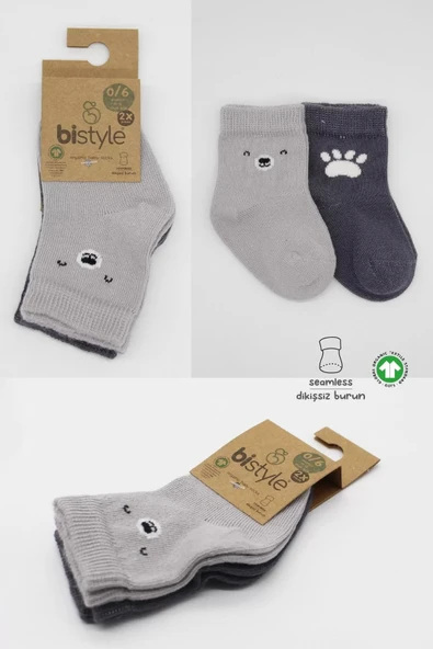 Bear Penye Soket Çorap 2'li Gri - 5