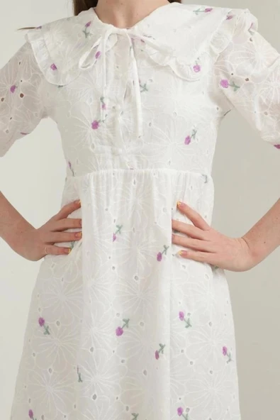 Lila Bebe Yakalı Brode Elbise - 4