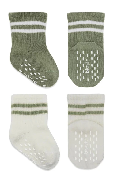 Çemberli Kaymaz Soket Çorap 2'li Nil Ekru - 2