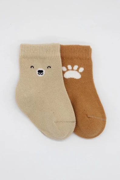 Bear Penye Soket Çorap 2'li Bej - 2