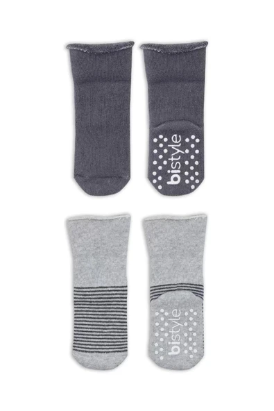 Çemberli Kaymaz Havlu Soket Çorap 2'li Gri-antrasit - 3