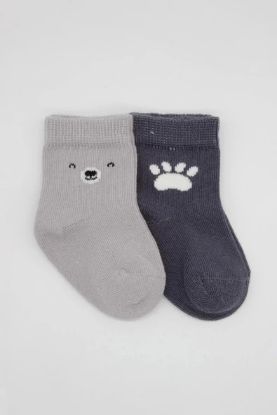 Bear Penye Soket Çorap 2'li Gri - 2