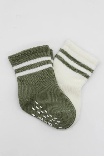 Çemberli Kaymaz Soket Çorap 2'li Nil Ekru - 4