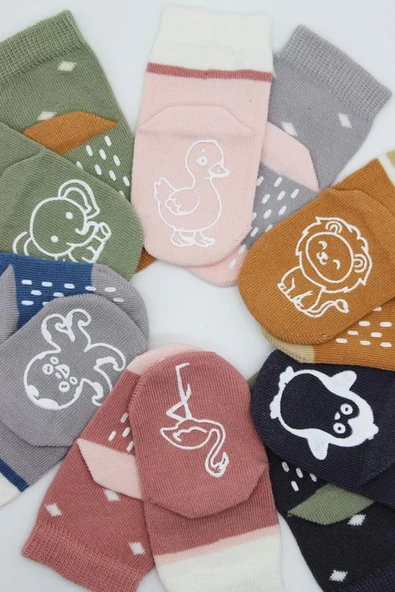 Hayvan Figür Kaymaz Kız Soket Çorap 2'li Pudra - 6