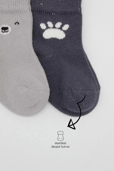 Bear Penye Soket Çorap 2'li Gri - 3