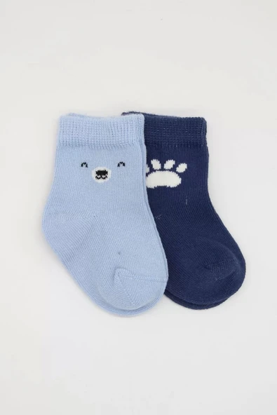 Bear Penye Soket Çorap 2'li Mavi - 2