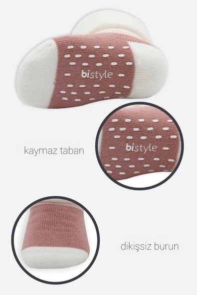 Puanlı Kaymaz Havlu Soket Çorap 2'li  Gri Pudra - 4