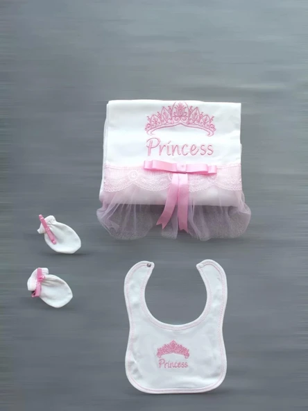 Taçlı Prensesim Nakışlı 10lu Zıbın Takımı Hastane Çıkışı Pembe - 3
