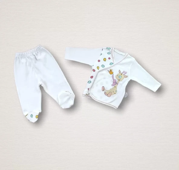 Love Zürafa Nakışlı 10lu Zıbın Takımı Hastane Çıkışı Ekru - 4