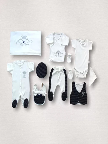 Süper Prens Nakışlı 10lu Zıbın Takımı Hastane Çıkışı Lacivert