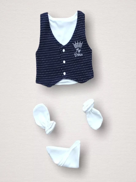 Süper Prens Nakışlı 10lu Zıbın Takımı Hastane Çıkışı Lacivert - 3