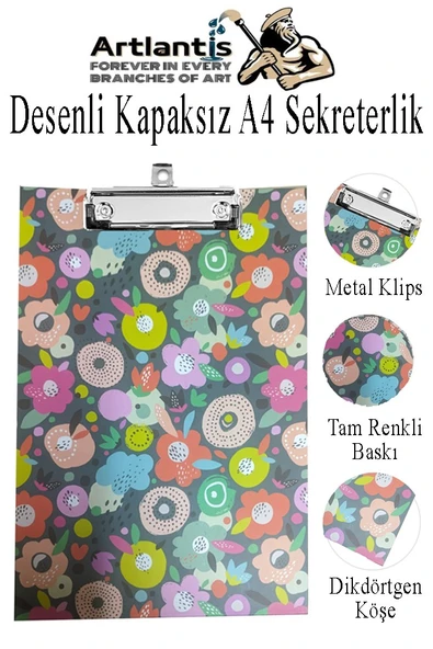 Desenli Sekreterlik Kapaksız A4 1 Adet Renkli A4 Kapaksız Sekreterlik Klipsli Metal Mekanizmalı 80 Yaprak Kapasiteli - 7