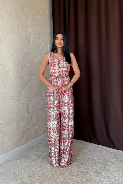 Kırmızı Pullu Yelek Ve Pantolon Takım - 2