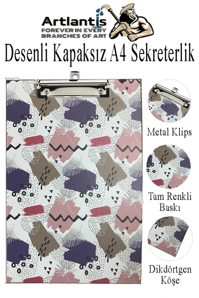 Desenli Sekreterlik Kapaksız A4 1 Adet Renkli A4 Kapaksız Sekreterlik Klipsli Metal Mekanizmalı 80 Yaprak Kapasiteli - 6
