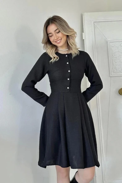 Siyah Kısa Klasik Elbise - 3