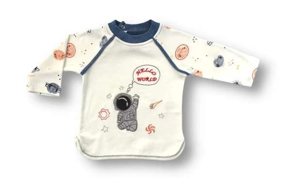 3-6 6-9 9-12 Ay Şirin Kozmonot Nakışlı Şapkalı Uzun Kollu Sweatli 3lü Kız-erkek Bebek Takımı Ekru - 2