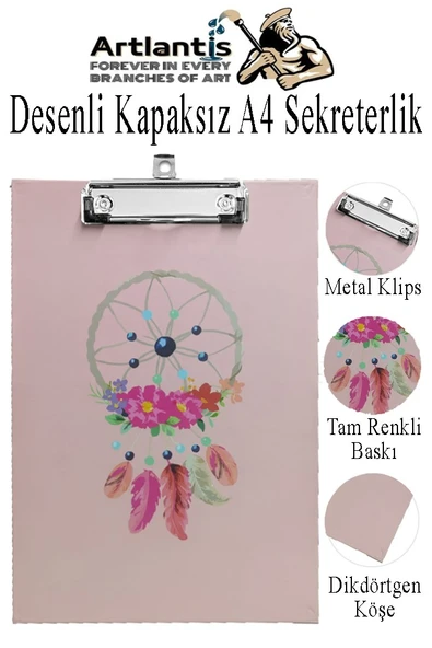 Desenli Sekreterlik Kapaksız A4 1 Adet Renkli A4 Kapaksız Sekreterlik Klipsli Metal Mekanizmalı 80 Yaprak Kapasiteli - 4