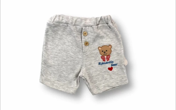 3-6 6-9 9-12 12-18 Ay Romantik Ayıcık Nakışlı Bandajlı Kısa Kollu Zıbınlı 3lü Kız-erkek Bebek Takımı Mavi - 3