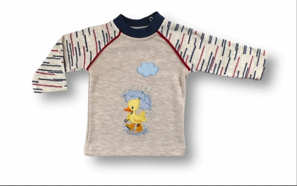 0-3 3-6 6-9 Ay Şemsiyeli Ördek Nakışlı Uzun Kollu Sweatli 2li Kız-erkek Bebek Takımı Mavi - 2