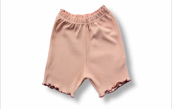 3-6 6-9 9-12 12-18 Ay Düğme Detaylı Bandanalı Kısa Kollu Sweat 3lü Kız Bebek Takımı Gül Kurusu - Resim 3