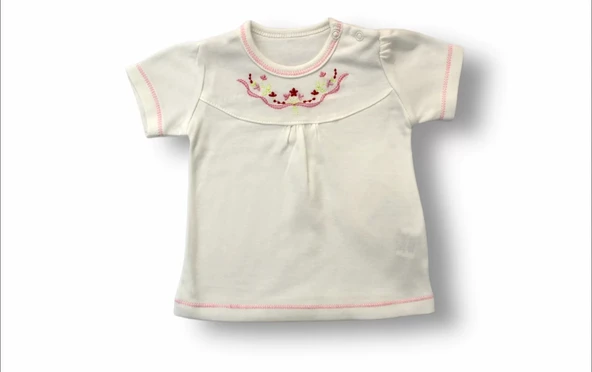 3-6 6-9 9-12 12-18 Ay Anadolu Çiçeği Nakışlı Kısa Kollu Sweatli 2li Kız Bebek Takımı Pembe - Resim 2