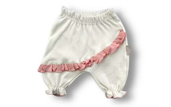 6-9 9-12 12-18 Ay Çiçek Nakışlı Roman Şalvar Bandanalı Kısa Kollu Sweat 3lü Kız Bebek Takımı Pudra - 3