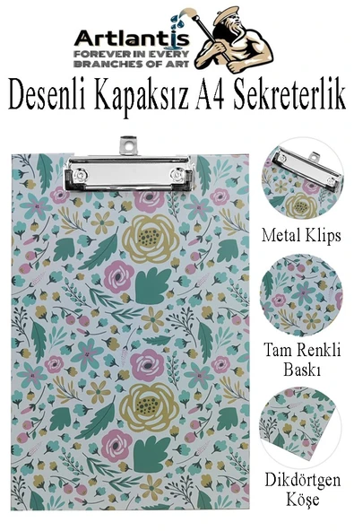 Desenli Sekreterlik Kapaksız A4 1 Adet Renkli A4 Kapaksız Sekreterlik Klipsli Metal Mekanizmalı 80 Yaprak Kapasiteli - 5